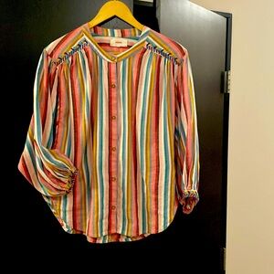 Xirena Hennessy aka:poet blouse, colorful fiesta stripes with embroidery sz M